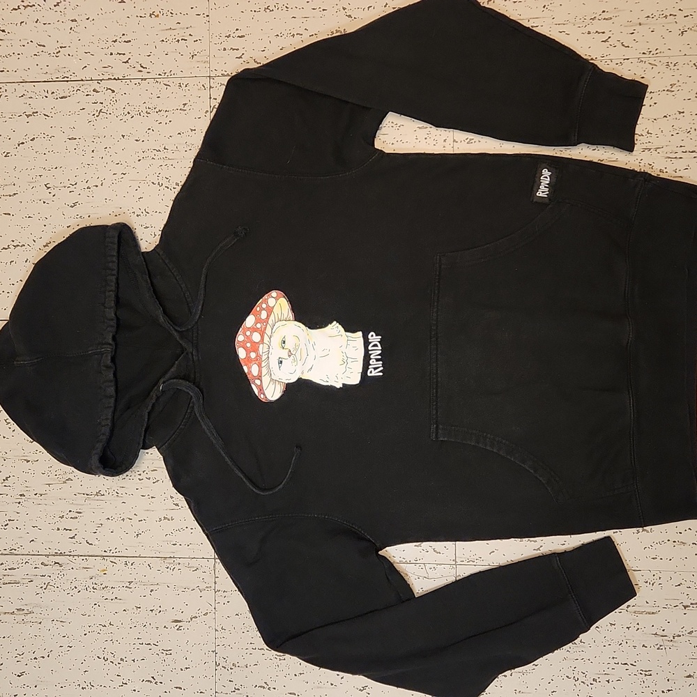 Rip N Dip Cat Mushroom Head Spellout Pullover Hoodie Sweater